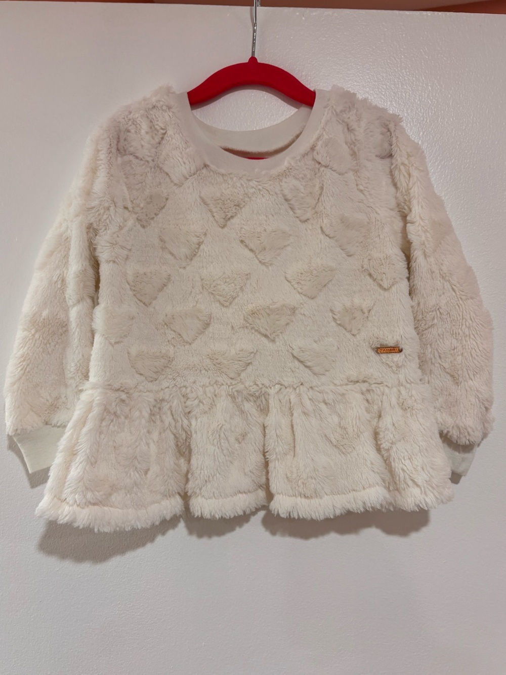 Tahari Girl Faux Fur Textured Heart Peplum Pullover Sweatshirt 4